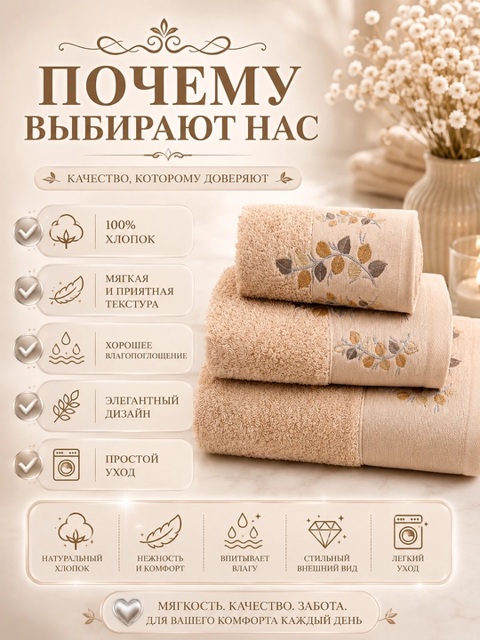 Набор банных, лицевых и ручных полотенец из 100% хлопка