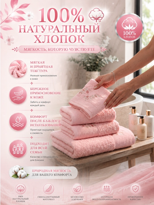 Набор банных, лицевых и ручных полотенец из 100% хлопка