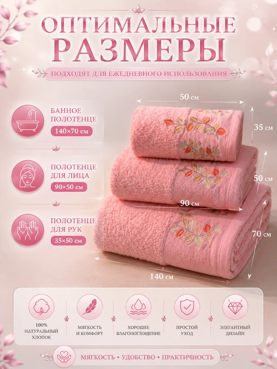 Набор банных, лицевых и ручных полотенец из 100% хлопка