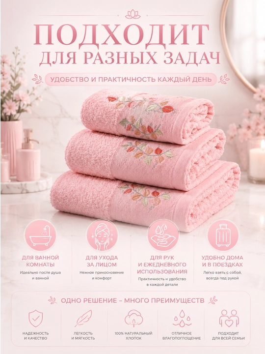 Набор банных, лицевых и ручных полотенец из 100% хлопка