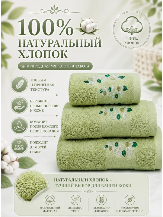 Набор банных, лицевых и ручных полотенец из 100% хлопка