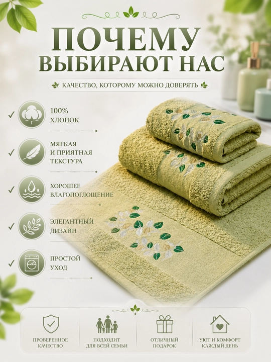 Набор банных, лицевых и ручных полотенец из 100% хлопка
