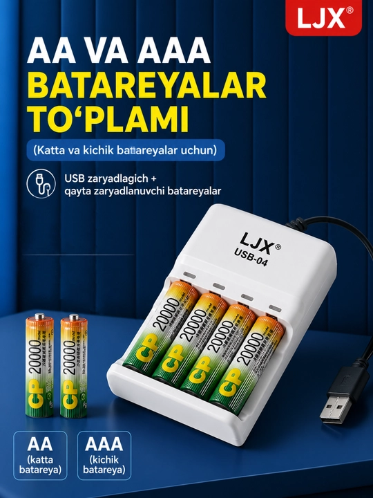 Перезаряжаемый комплект батареек (маленькие — AAA / большие — AA), 1.5 В Li-ion
