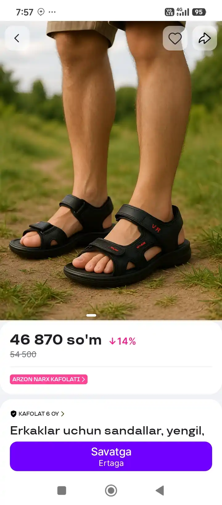 Erkaklar uchun sandallar, yengil, yozgi, shaharda va hordiq uchun, bosonojkalar, 40-45
