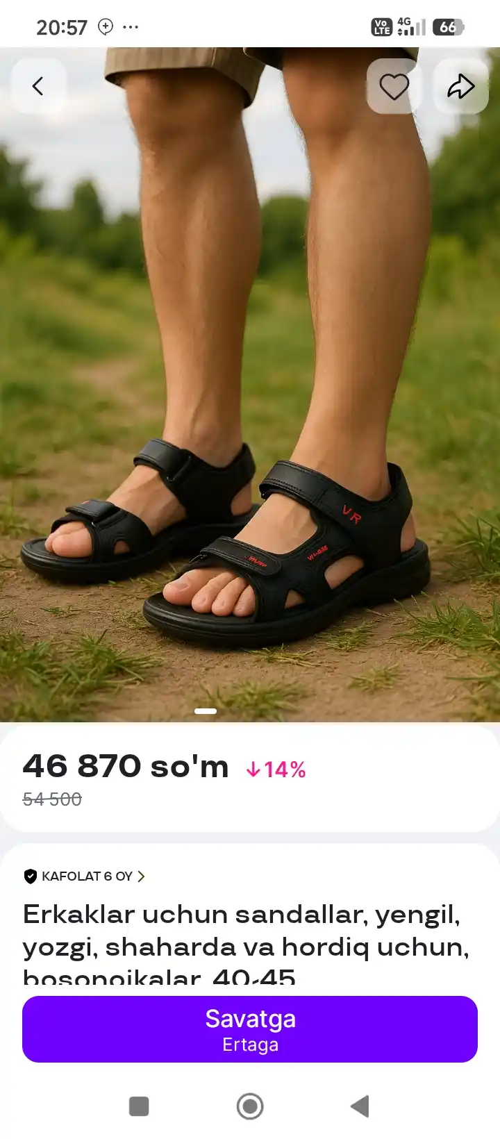 Erkaklar uchun sandallar, yengil, yozgi, shaharda va hordiq uchun, bosonojkalar, 40-45