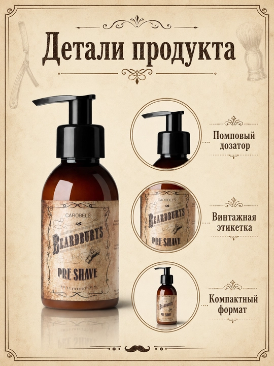 Лосьон до бритья Carobels Beardburys Pre-Shave, для подготовки кожи, с дозатором