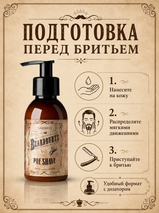 Лосьон до бритья Carobels Beardburys Pre-Shave, для подготовки кожи, с дозатором