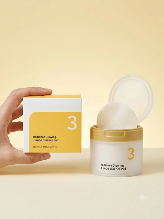 Numbuzin No.3 Radiance Glowing Jumbo Essence Pad, 70 шт, 150 мл, осветляющие тонер-пэды