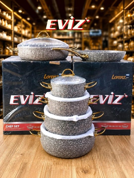 Набор казанов EVIZ, произведённый в Турции, с гранитным антипригарным покрытием - 