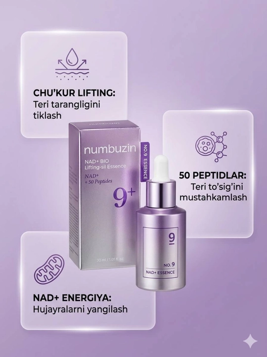 Numbuzin No.9+ NAD+ Bio Lifting Essence 50 Peptide, ajinlarga qarshi, 30 ml - 