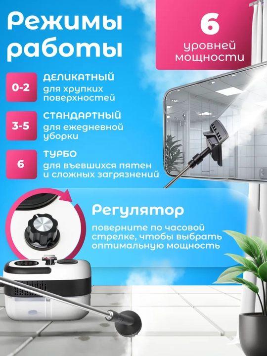 Пароочиститель 2450 Вт с насадкой щеткой, модель 2026 для уборки