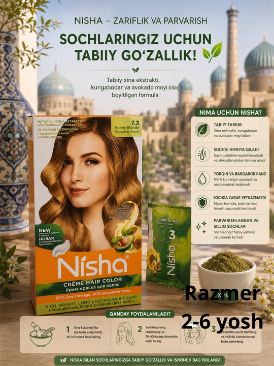 Nisha Qora xina soch bo'yog'i 138 g | Tabiiy henna, uzoq saqlanuvchi rang - 