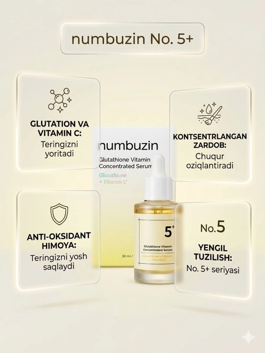 Numbuzin No.5+ Glutathione Vitamin C Serum, yorqinlashtiruvchi serum, 30 ml - 