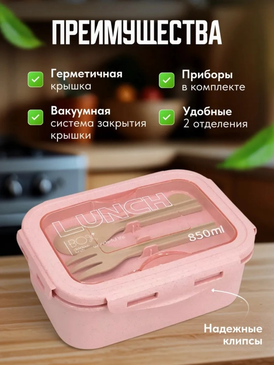 Lanch-boks germetik, konteyner ovqat idishi, qoshiq va sanchqi vilka bilan lunch box