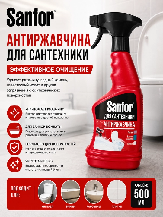 Sanfor Santexnika uchun zang va ohak qoldiqlarini tozalovchi vosita - 