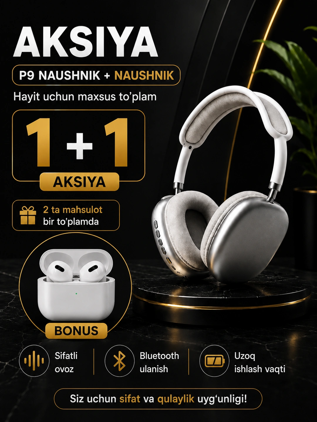 Naushnik Rasmi P9 naushnik va naushnik to‘plami — sifatli ovoz va qulay Bluetooth ...