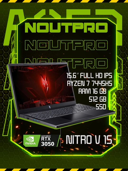 Noutbuk Acer Nitro V15 AMD Ryzen™ 7 7445HS RAM 16GB SSD 512GB RTX 3050  15.6″ Full HD IPS - 