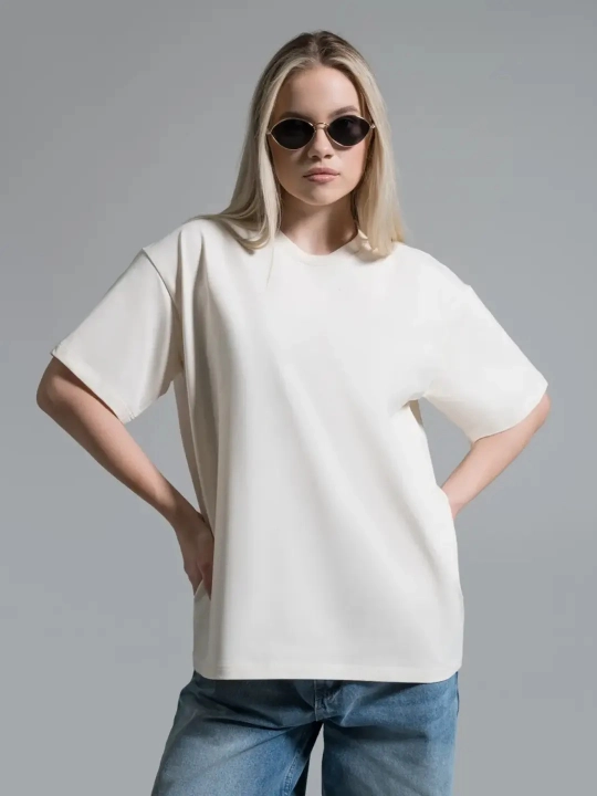 Uniseks oversize futbolka, paxtali, erkin bichim, qisqa yeng - 