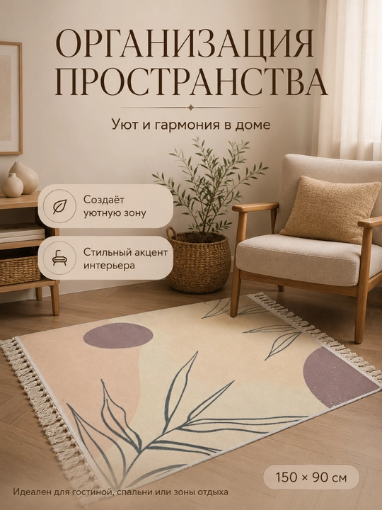 Pol va divan uchun gilamcha 150×90 sm, poliester va paxta, popukli