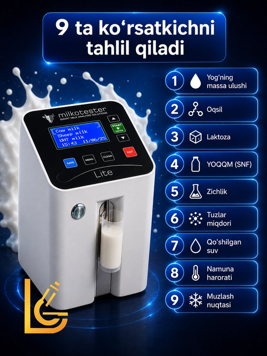 MilkoTester Lite ultratovush sut analizatori – professional sut tahlili qurilmasi