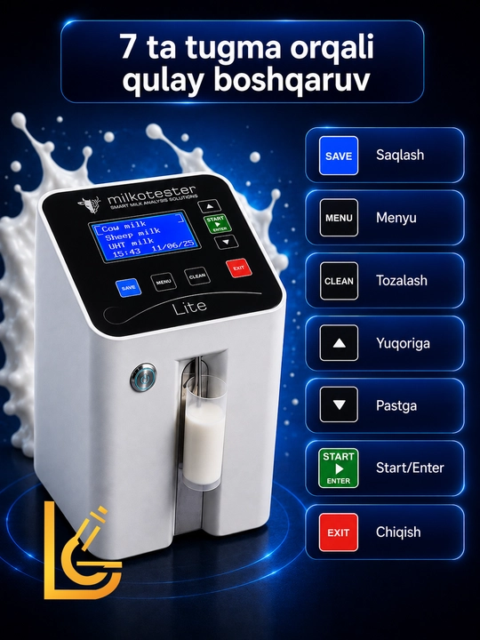 MilkoTester Lite ultratovush sut analizatori – professional sut tahlili qurilmasi
