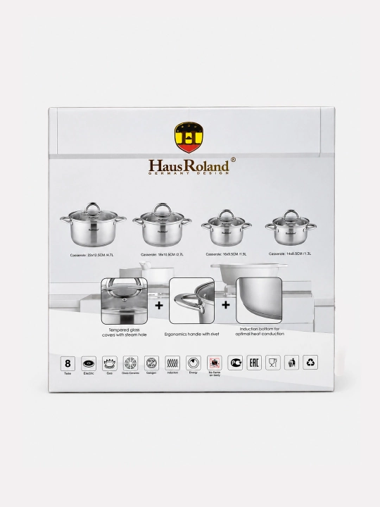 Кастрюля, набор из нержавеющей стали HausRoland, кастрюли с крышками, 1/3/4 предмета