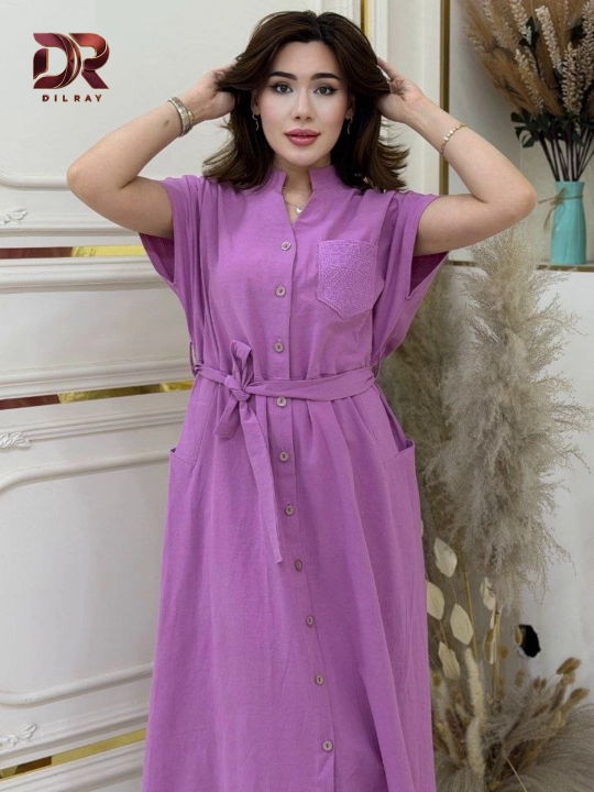 Женское летнее длинное платье на пуговицах с поясом, Oversize