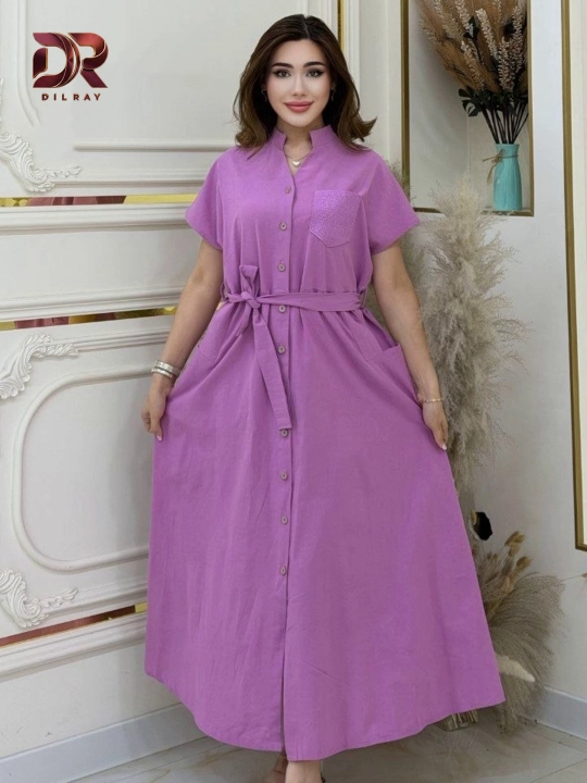 Женское летнее длинное платье на пуговицах с поясом, Oversize