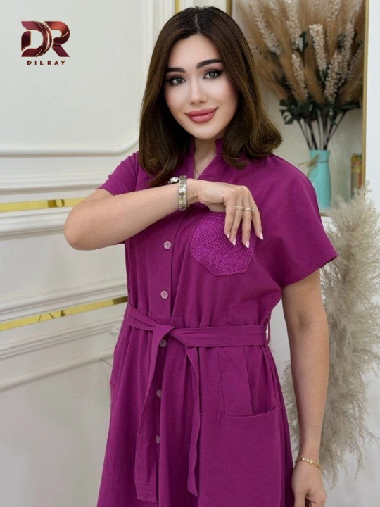 Женское летнее длинное платье на пуговицах с поясом, Oversize