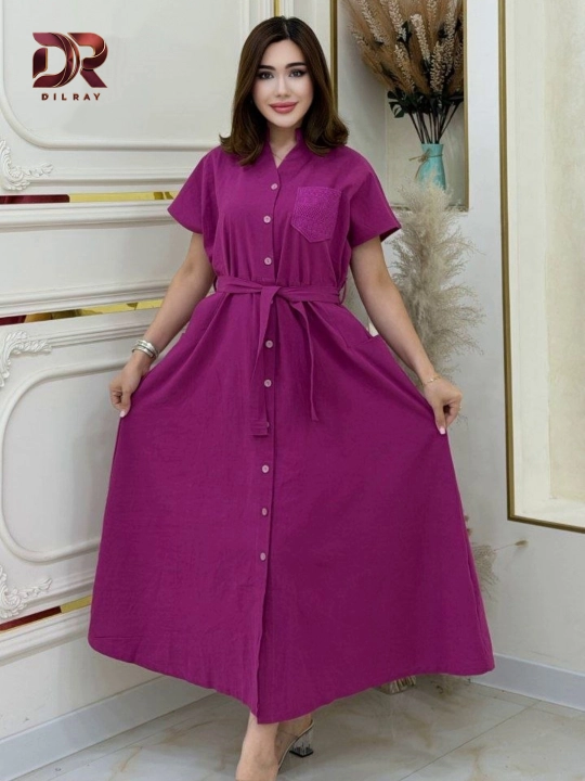 Женское летнее длинное платье на пуговицах с поясом, Oversize