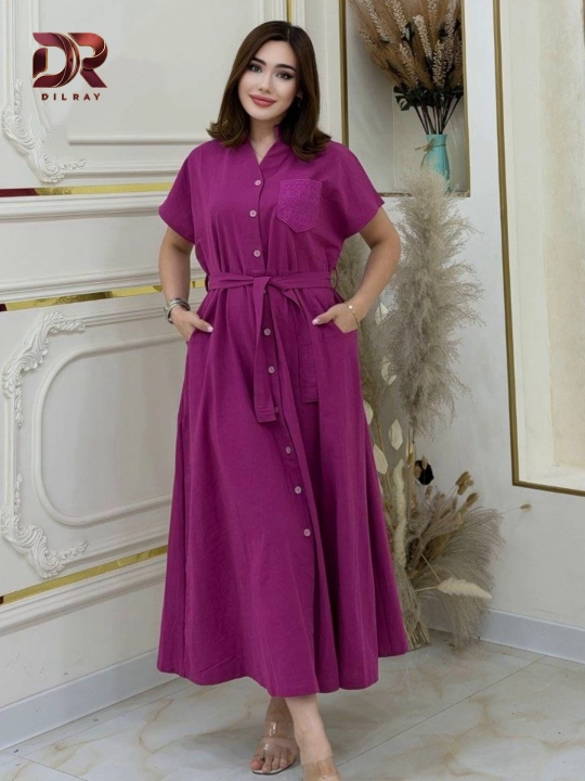 Женское летнее длинное платье на пуговицах с поясом, Oversize