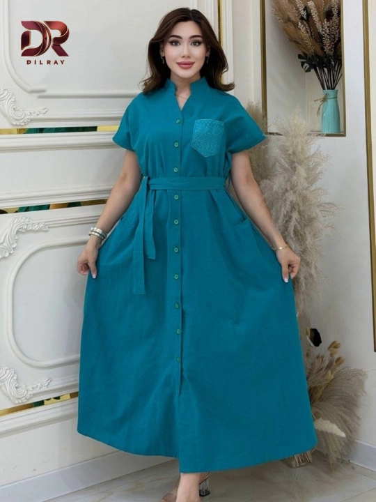 Женское летнее длинное платье на пуговицах с поясом, Oversize