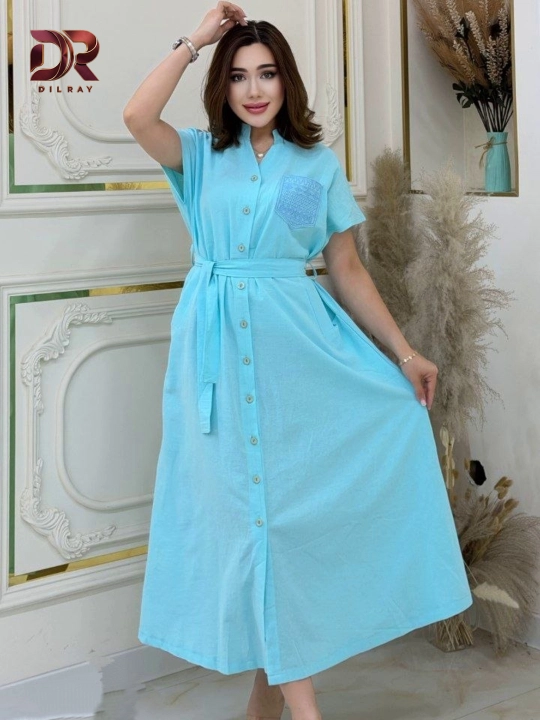 Женское летнее длинное платье на пуговицах с поясом, Oversize