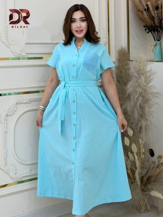 Женское летнее длинное платье на пуговицах с поясом, Oversize