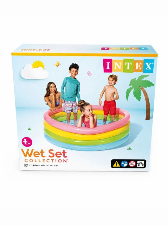 Надувной детский бассейн Intex 168×46 см, 4 кольца, круглый, семейный бассейн