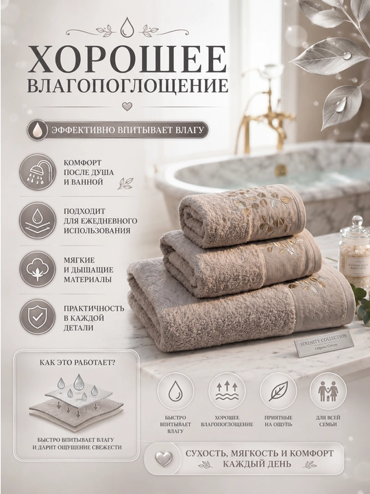 Набор банных, лицевых и ручных полотенец из 100% хлопка