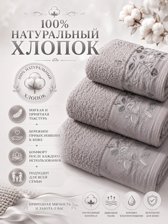 Набор банных, лицевых и ручных полотенец из 100% хлопка