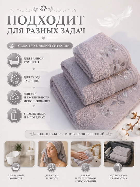 Набор банных, лицевых и ручных полотенец из 100% хлопка