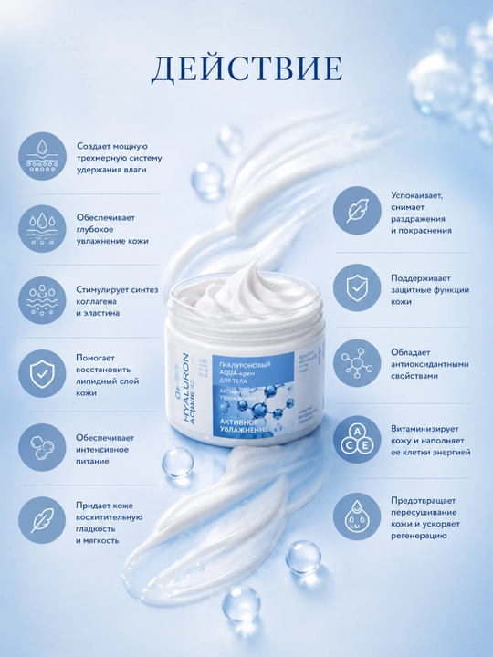 AQUA-крем для тела HYALURON complex 4D, гиалуроновый, 250 г, Белика-М