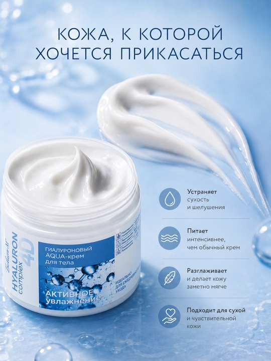AQUA-крем для тела HYALURON complex 4D, гиалуроновый, 250 г, Белика-М