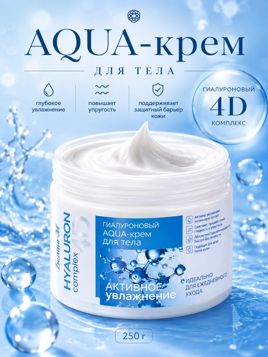 AQUA-крем для тела HYALURON complex 4D, гиалуроновый, 250 г, Белика-М - 