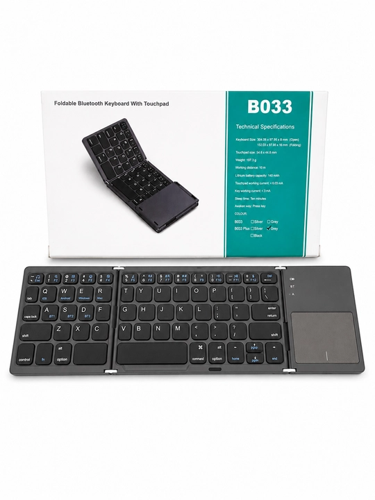 B033 buklanadigansimsizBluetooth klaviaturaTouchpad bilan, telefon, planshet va noutbuk