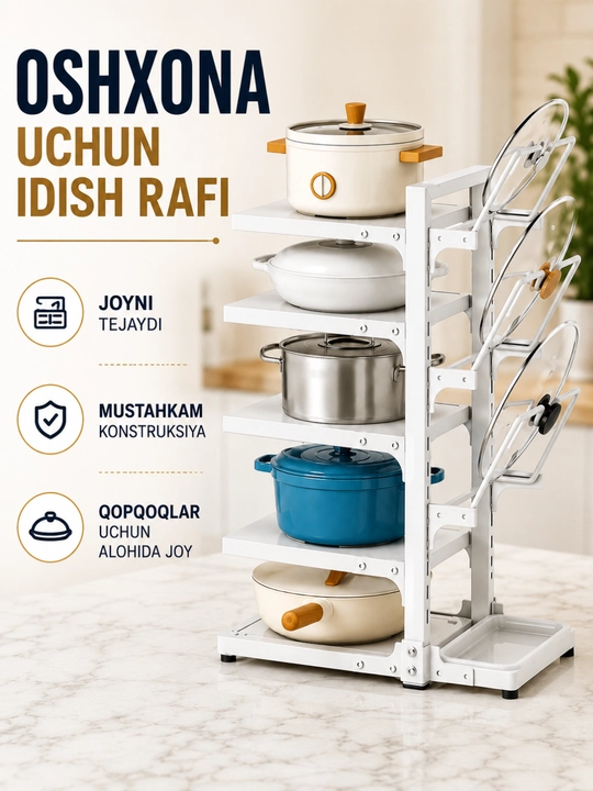 Полка для кухни, органайзер для посуды и кастрюль, многоярусная этажерка