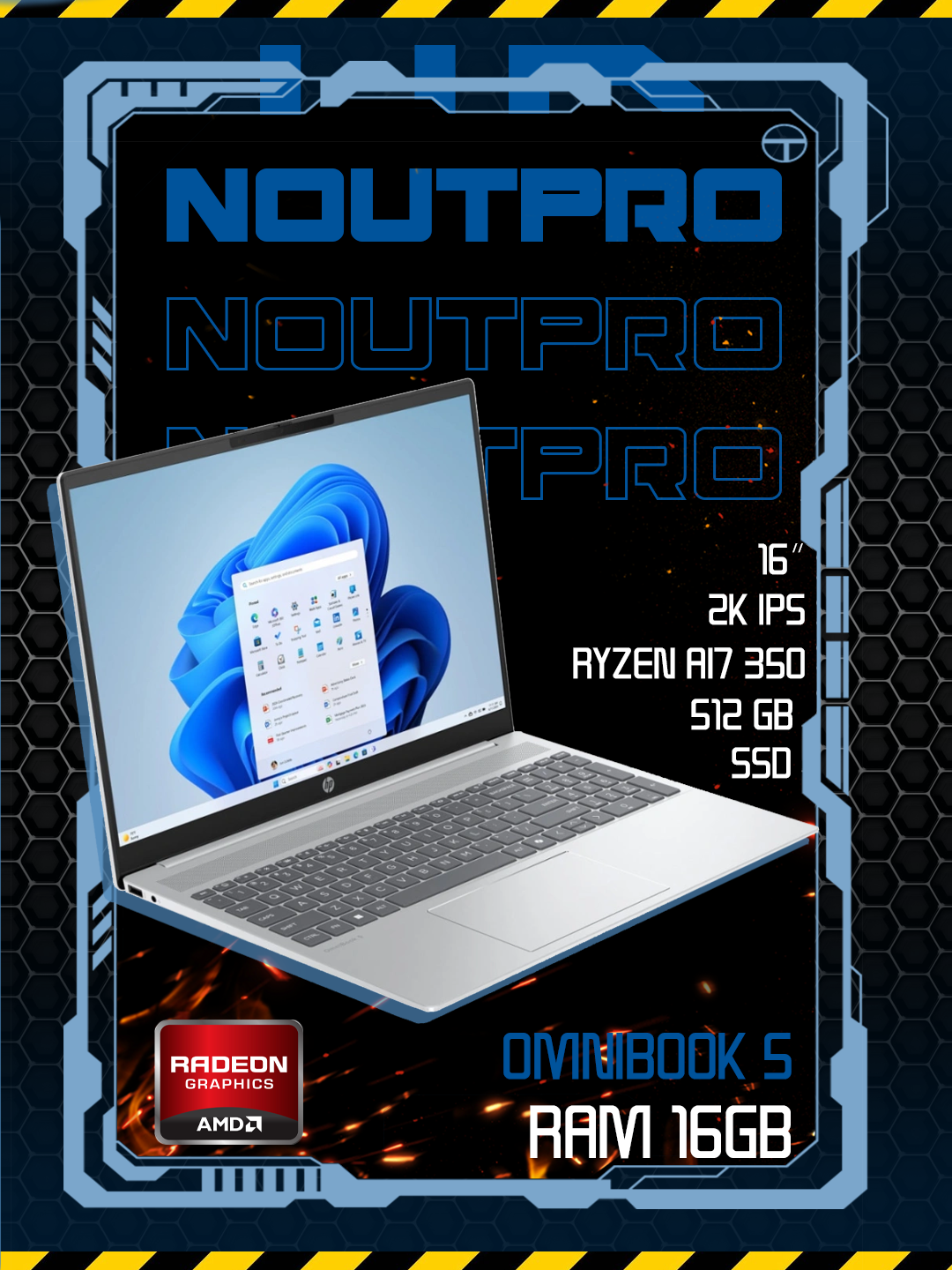 Ноутбук HP OmniBook 5 AMD Ryzen™ AI 7 350 RAM 16GB SSD 512GB 16.0″ 2K IPS - 