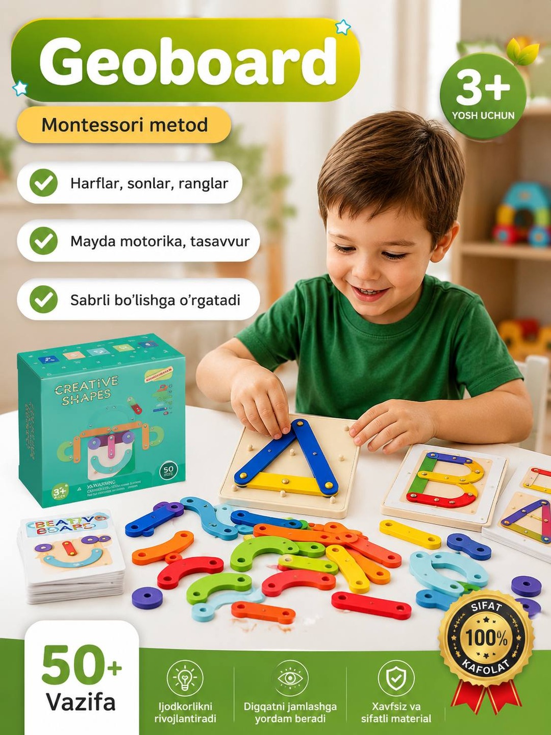 Montessori konstruktori, yog‘och rivojlantiruvchi o‘yinchoq, bolalar uchun pazl - 
