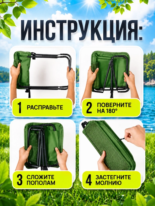 Baliq ovlash uchun yig‘iladigan sayohat stuli, sumkali