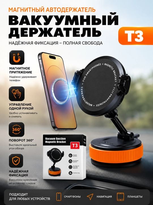 T3 Vacuum Suction Magnetic Bracket – Magnitli avtomobil telefon ushlagichi - 