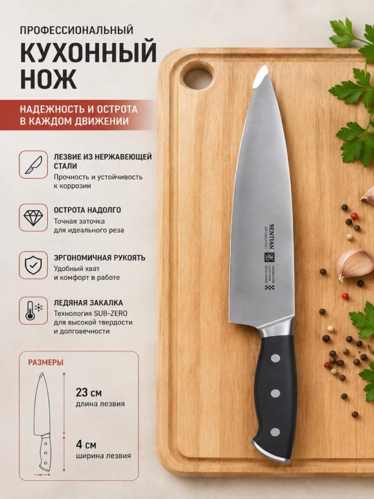 Профессиональный кухонный нож с острым лезвием из нержавеющей стали 23 см - 