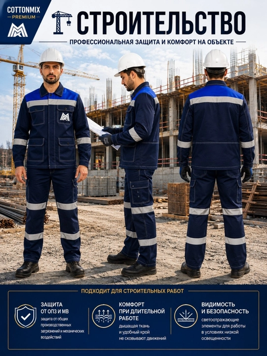 Erkaklar ishchi kostyumi Cottonmix Premium OПЗ va МВ himoyasi uchun, kurtka va shim
