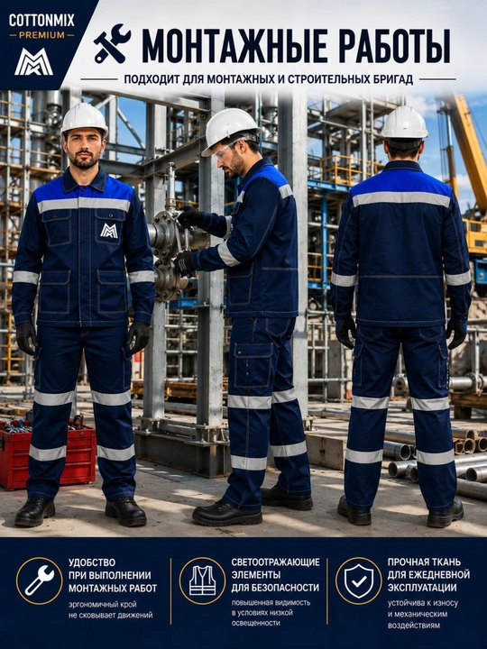 Erkaklar ishchi kostyumi Cottonmix Premium OПЗ va МВ himoyasi uchun, kurtka va shim